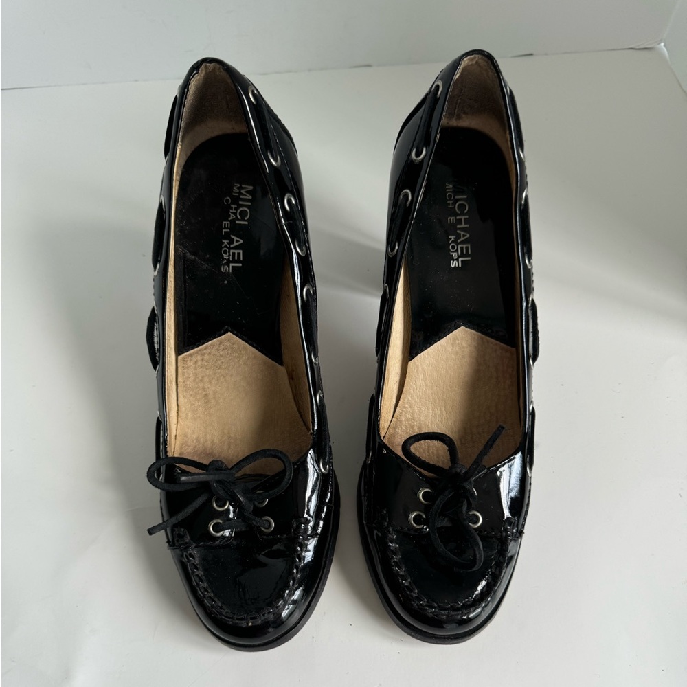 Michael Michael Kors Womens Tabitha Pump Size 8.5M Black Patent Block Heel - Picture 2 of 11